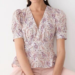 J.Crew Puff-sleeve V-neck Top in Ratti® Paisley Garden Short Sleeve Blouse Shirt